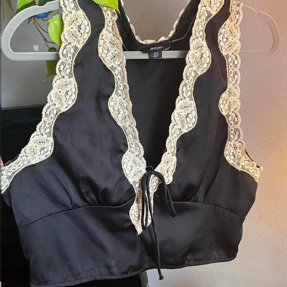 SOLD- Super cute black crop top/tank with retro lace trim! - Picture 1 of 3
